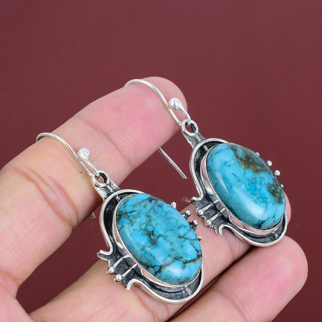 Tibetan Turquoise Earring Natural Gemstone Earrings 925 Sterling Silver Earring Handmade Jewelry Antique Earring Gifts For Mom Women Earring