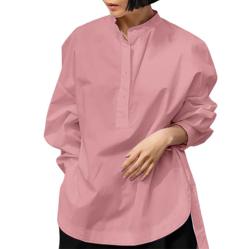 

ZANZEA Женская блузка с воротником-стойкой, свободного кроя, с длинным рукавом, в повседневном стиле 3XL розовый