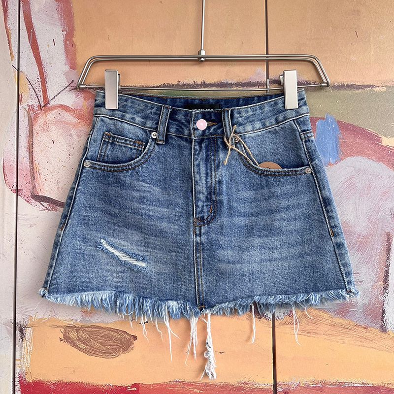 

Foreign Trade Original Order WF Amelia Knife Cut American vintage Slimming Gyaru Wind Denim Half Body Short dress C11 1239 Dark blue M