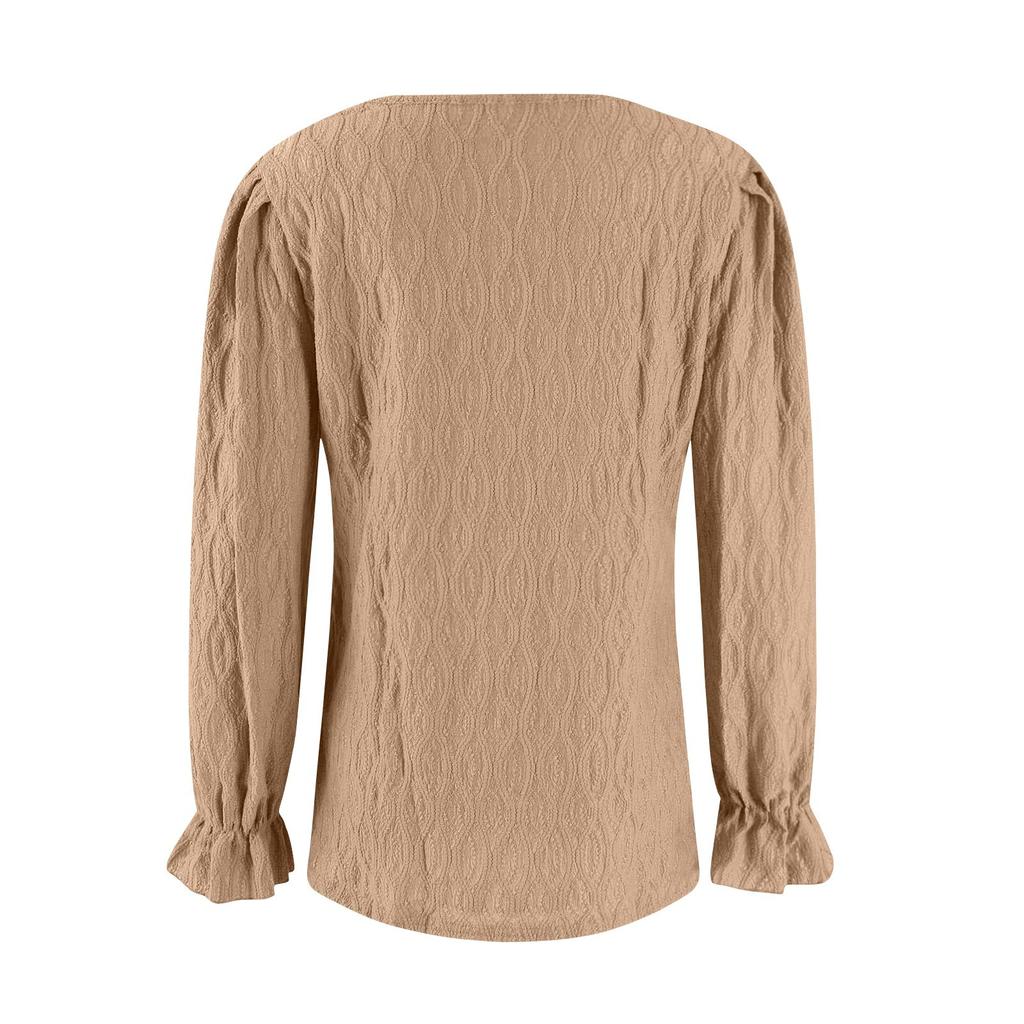 Women's Casual And Fashionable Color Round Neck Sleeve Long Sleeved Top