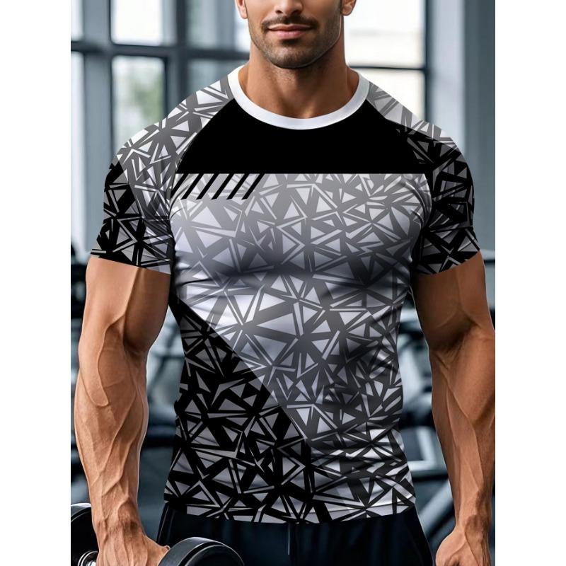 Summer Round Neck Shoulder Fitness T-shirt Series 3D Digital Printing Tight Fitting Shoulder Short Sleeved T-shirt