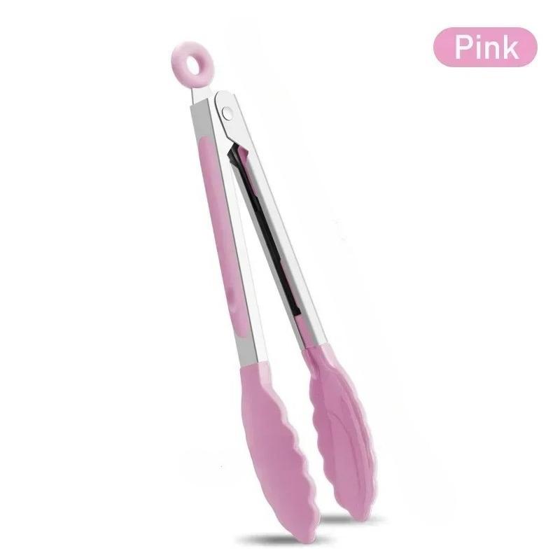 

Food Tongs Stainless Steel Kitchen Tongs Silicone Non-Slip Cooking Clip Clamp Bbq Salad Tools Grill Kitchen Tools рожевий