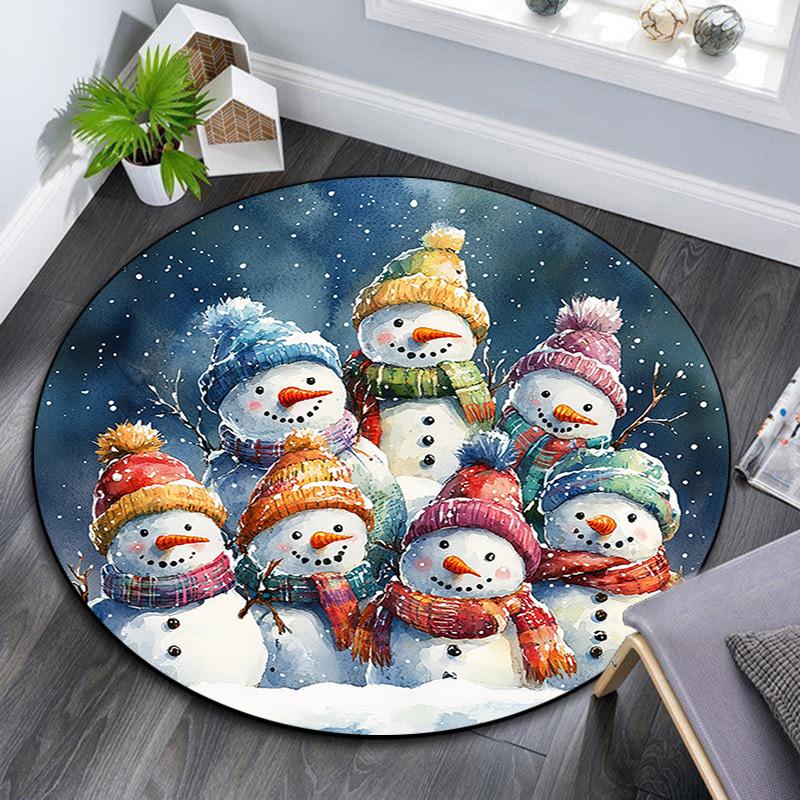 Snowmen Round Area Rug,Carpet Rug for Living Room Bedroom Sofa Playroom Decor,Non-slip Floor Mat