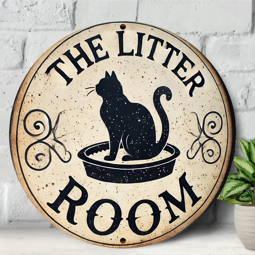 D Flat Vintage Metal Wall Art for Cat Litter Room D Flat pc Weathered Cat Sign and Litter Box Ornamental Iron Decor for