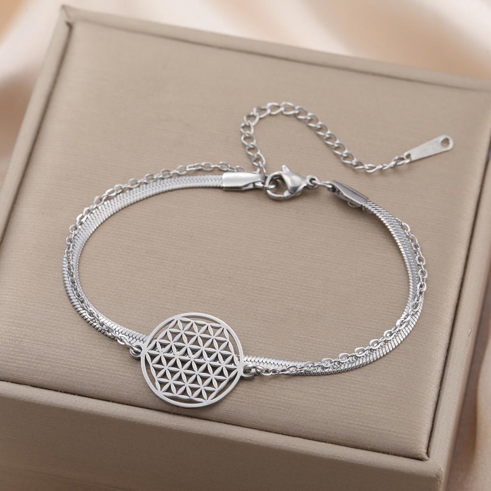 Dawapara Flower of Life Women Bracelet Mandala Sacred Geometry Yoga Meditation Amulet Stainless Steel Jewelry