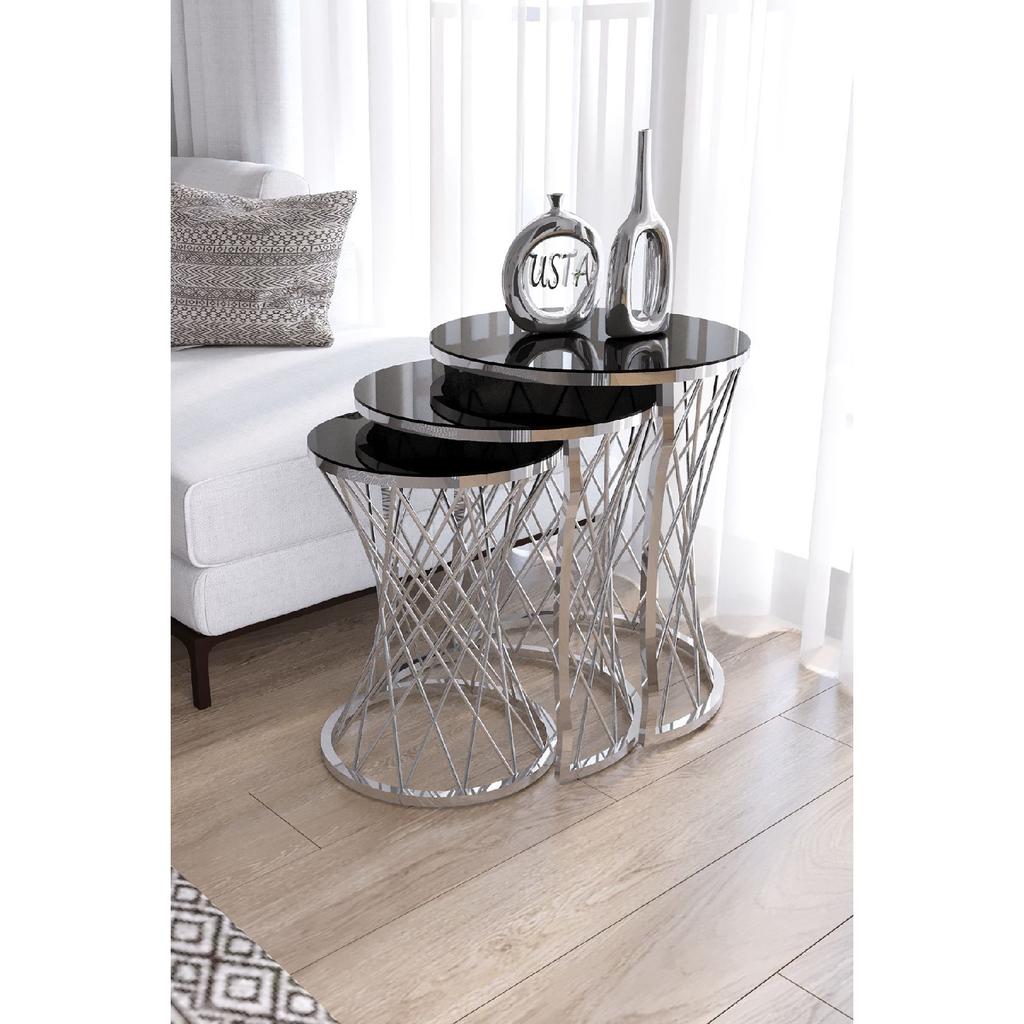 Wicker Wire Nesting Coffee Table Silver-smoked (interlocking)