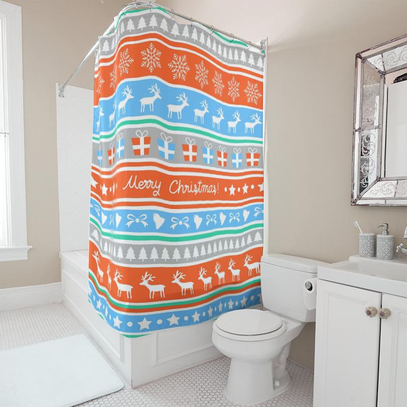 TU Christmas Shower Curtain Festive Holiday Decor Waterproof Fabric Xmas Bathroom Backdrop Merry Christmas Pattern Holiday Home