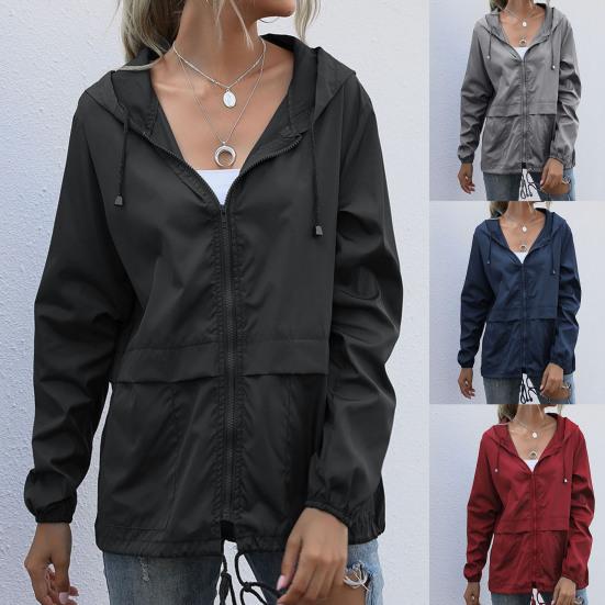 Women Jacket Drawstring Loose Thin Fashion Women Hooded Basic Coat ...