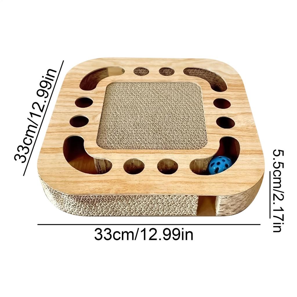 Cat Scratch Pad Cardboard Scratcher Interactive Pet Scratch Toy with 2 Bell Balls Track for Indoor Play Protecting Furniture