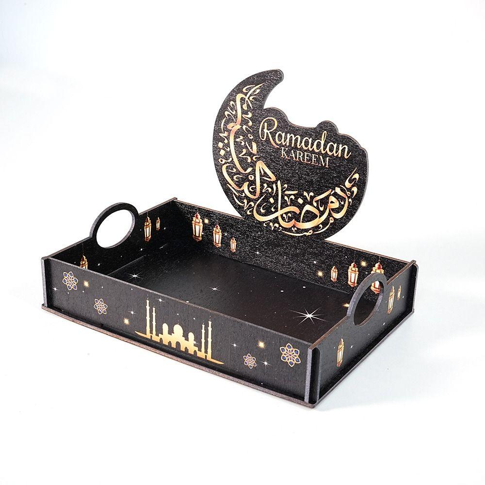 Stern Mond Ramadan Holztablett Handgefertigter Lebensmittelhalter Eid Mubarak Snacktablett Eid Mubarak Feier