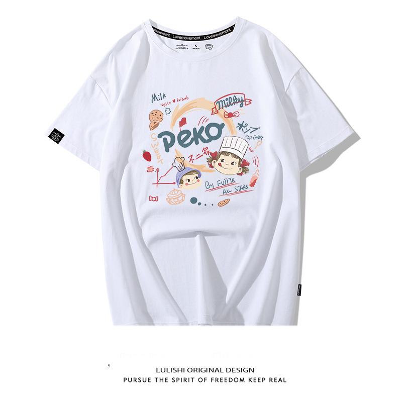 Summer Street Sle Cartoon Print ort Sve Women's T-irt Loose Fit Large Size Couple's Clothing Hong Kong Sle BF Top