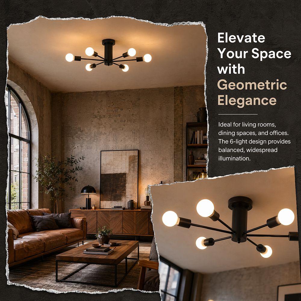 E27 Chandelier 6-Lights Close To Ceiling Light Modern Ceiling Lamp  Office