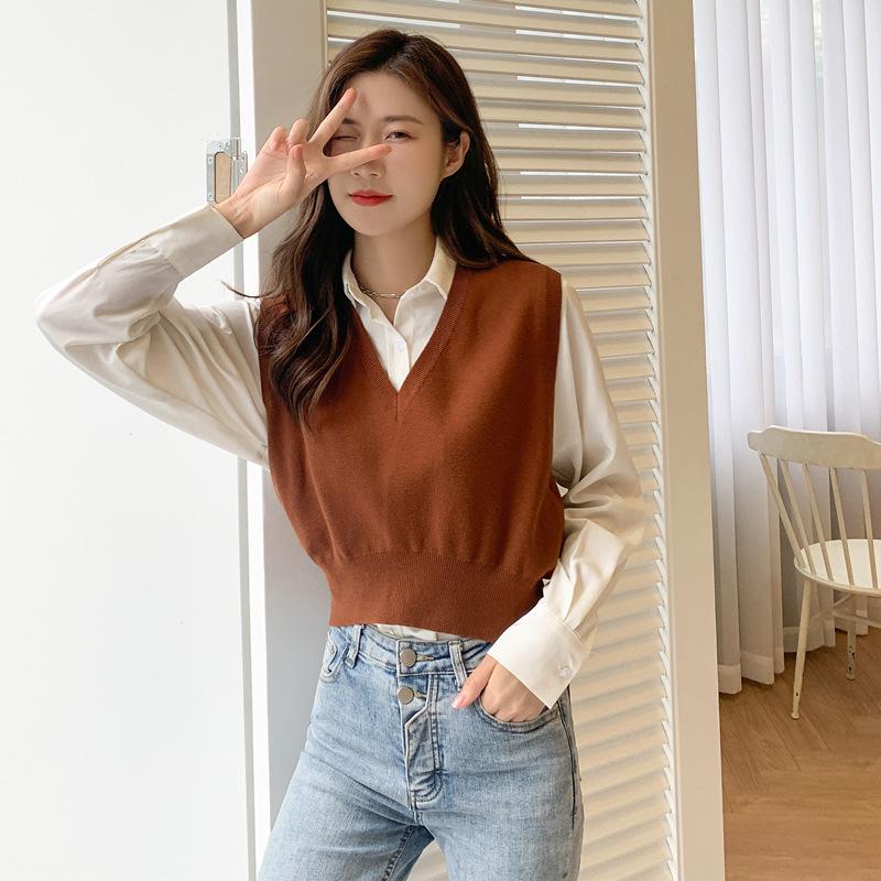 Women's Korean Style Knit Pullover Vest - Casual College Sweater Top