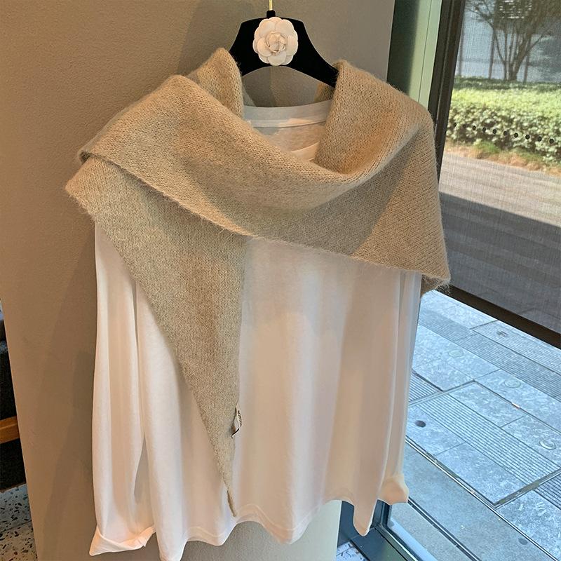 Solid Color Triangular Scarf, Brushed Shawl, Oversized Outer Layer, Autumn and Winter Korean Warm Triangular Scarf, Knitted Scarf