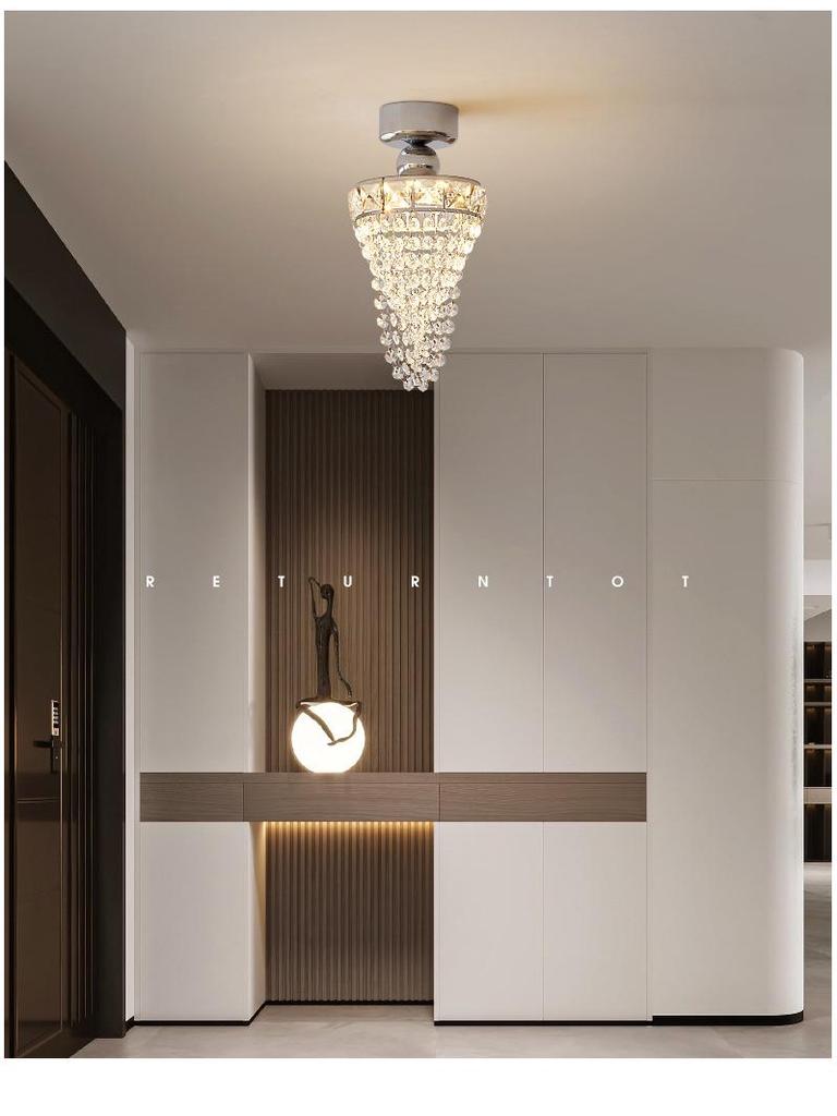 Elegant French Crystal Glass Pendant Lamp - Luxurious Bedside or Entrance Decoration