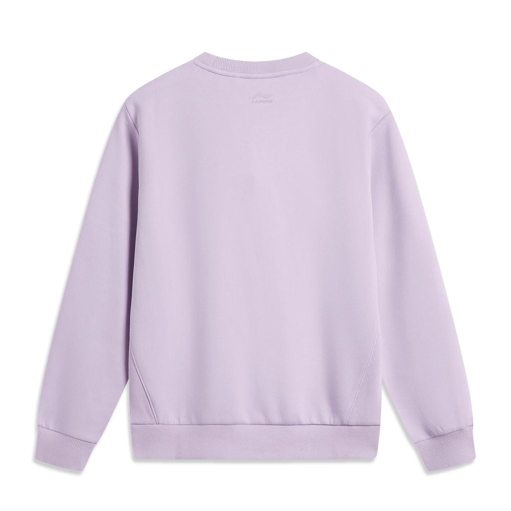 Li Ning Sports Lifestyle Series Trendy Letter Round Neck Comfortable Breathable Versatile Loose Sweatshirt Women sweatshirt Twilight-Purple AWDU448-4