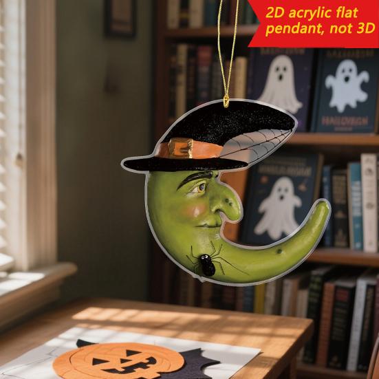 Halloweenská ozdoba do auta 2D plochý přívěsek na zpětné zrcátko do auta pro auto, batoh, vánoční stromek, doplňky do interiéru auta