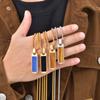 Vnox Vertical Bar Necklaces for Men Boys, Stainless Steel Rectangle Pendant, Gold Color Box Chain Trendy Necklace Jewelry Gifts