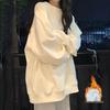 American White Crewneck Velvet Sweatshirt for Women: Autumn/Winter Loose Fit