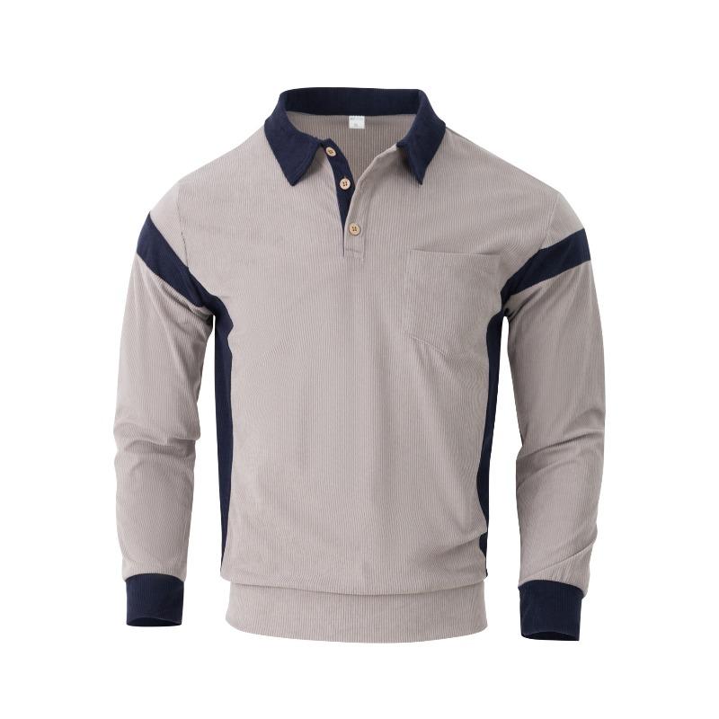 Autumn and Winter Casual Textured Corduroy Fabric Contrasting Color Single-breasted Long-sleeved Men's Shirt