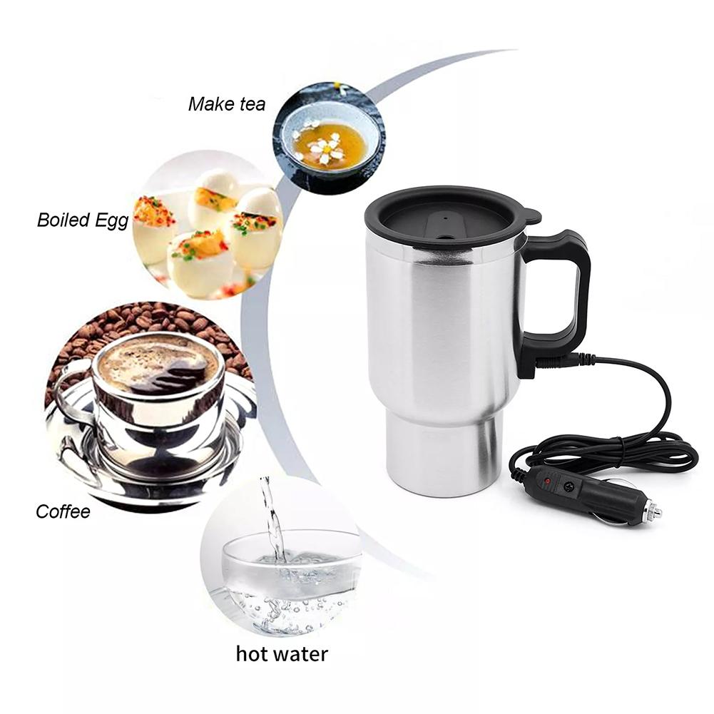 300/450ML12V 24V Electric Heating Car Kettle Water Coffee Milk Thermal Mug Camping Travel Kettle Stainless Steel Vehicle Heating