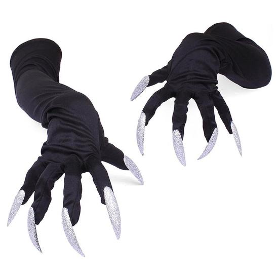 1 Pair Halloween Paw Gloves Long Black Gloves with Scary Long Nails Soft Comfortable Cosplay Festival Funny Ghost Gloves