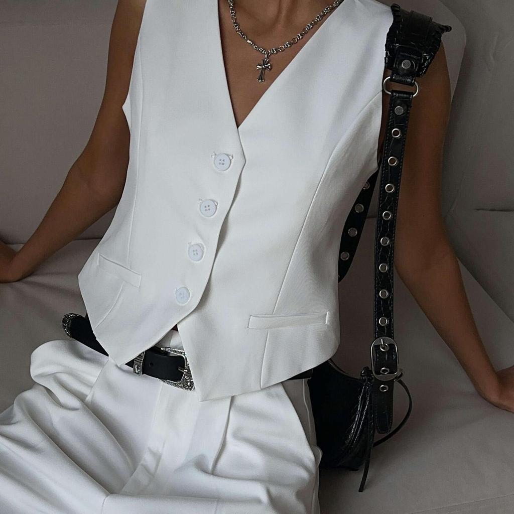 Conjunto Feminino de Duas Peças: Colete, Camisa Sem Mangas, Shorts de Cintura Alta com Cordão, Tamanho Grande, Conjuntos de Moda