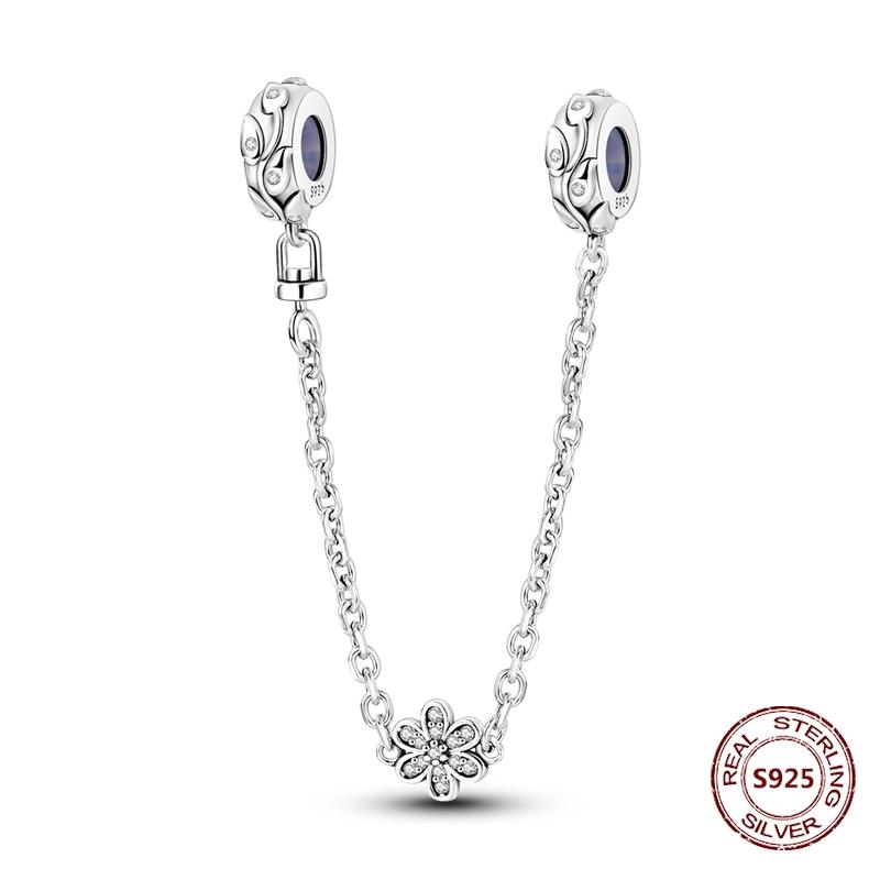 925 Silver Star Moon Bracelet Ocean Safety Chain with Colored Zircon Beads DIY Fine Jewelry for Women