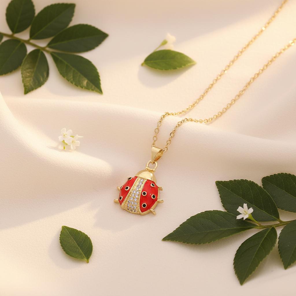 Ladybug-Pendant Necklace With Zirconia For Women Lightweight Allergy Free Jewelry Gift