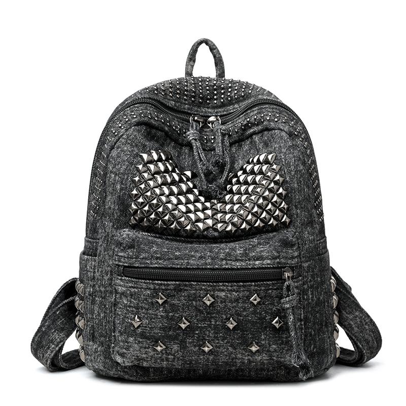 Denim Backpack Punk Rivet Backpack