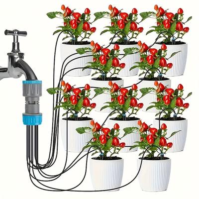 Kit d'irrigation goutte à goutte 10 têtes Adaptateur 3/4 pouce Kit d'arrosage de jardin Dispositif d'arrosage pour plantes en pot de serre Économie d'eau 1,6 M