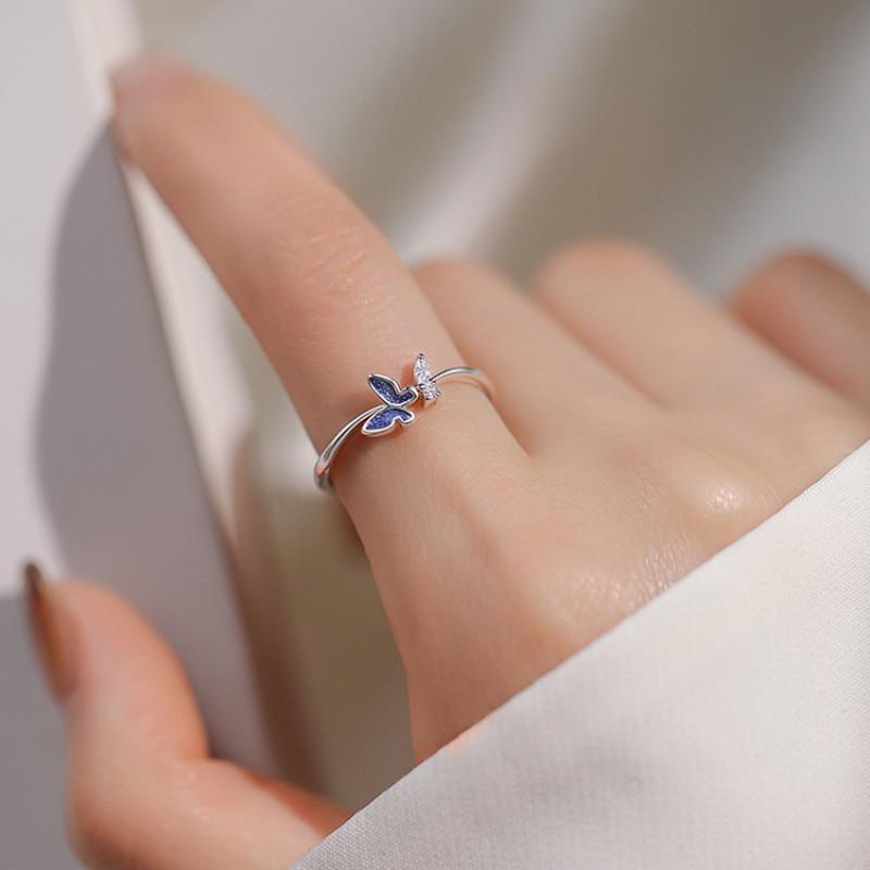 Elegant Korean Butterfly Ring For Women Adjustable Open Ring Chic Minimalist Design