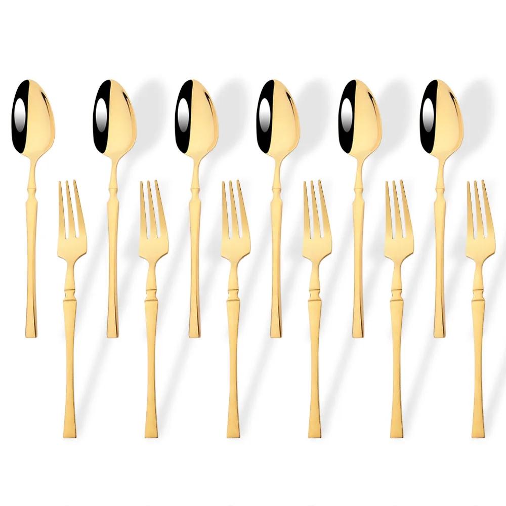 12Pc Mini Fork Spoon Tableware Set For Fruit Cake Snack Stainless Steel Tea Fruit Fork Spoon Set Silver Salad Fork Flatware