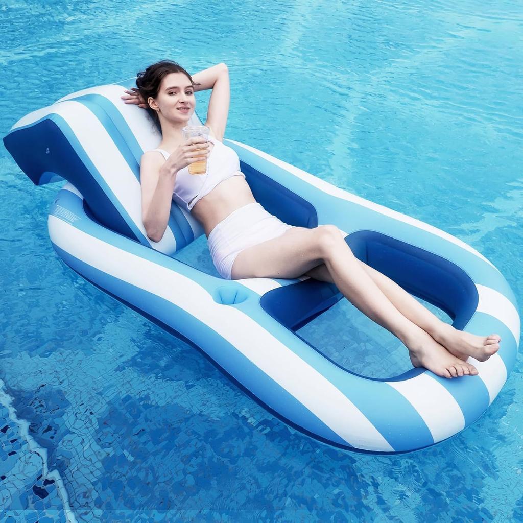 Inflatable Floating Lounge Chair with Sunshade - Glow-in-the-Dark Outdoor Tanning Pool, Water Slide Toy for Sunbathing & Splashing