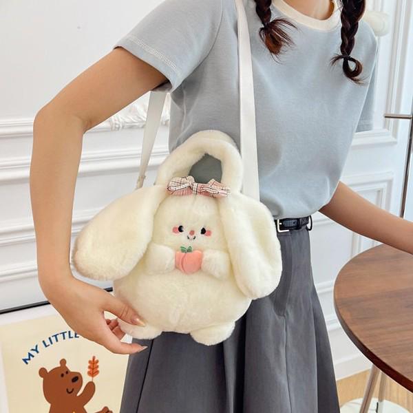 Japanese Cute Avocado Rabbit Plush Handbag - Soft Crossbody Bag for Girls