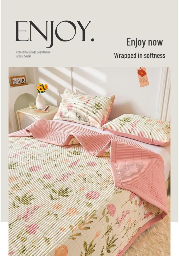Class A Washable Cotton Linen Bedspread & Skirt Set - Quilted, Thickened, Machine Washable, 3-Piece