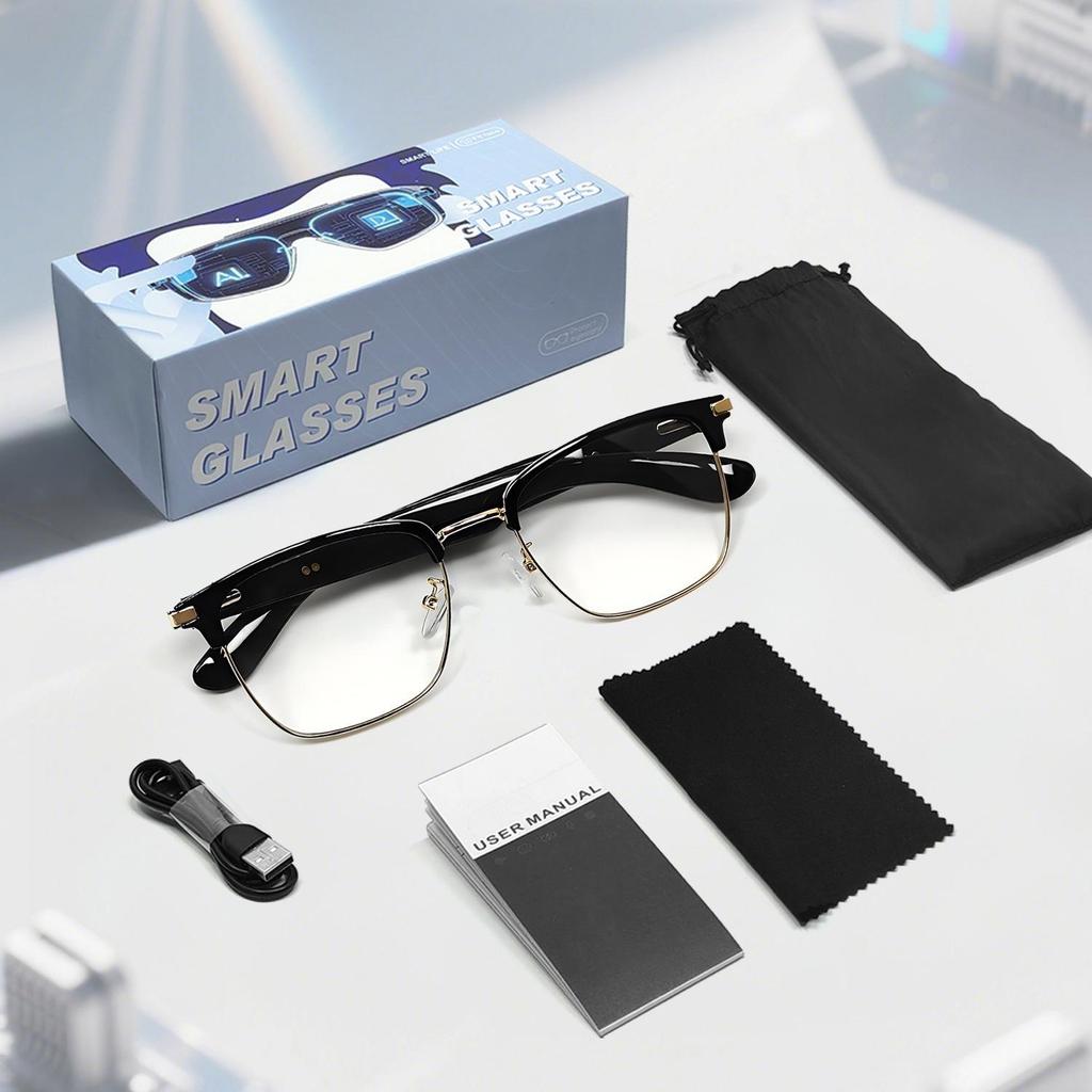 KI Bluetooth Smart Glasses mit automatischer Ein-/Aussch-Funktion, Metall-Federgelenke, Musik- & Anrufsensoren