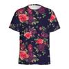 Summer Round Neck 3D Vintage Rose Flower Graphic Print Top Fashionable Casual Short Sleeved Men's T-shirts