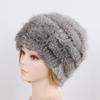 Hot Sale Women Knitted Real Rabbit Fur Hats Ladies Winter Warm Fluffy Genuine Rabbit Fur Caps Outdoor Good Elastic Fur Cap