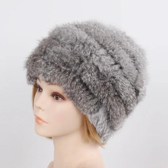 Hot Sale Women Knitted Real Rabbit Fur Hats Ladies Winter Warm Fluffy Genuine Rabbit Fur Caps Outdoor Good Elastic Fur Cap