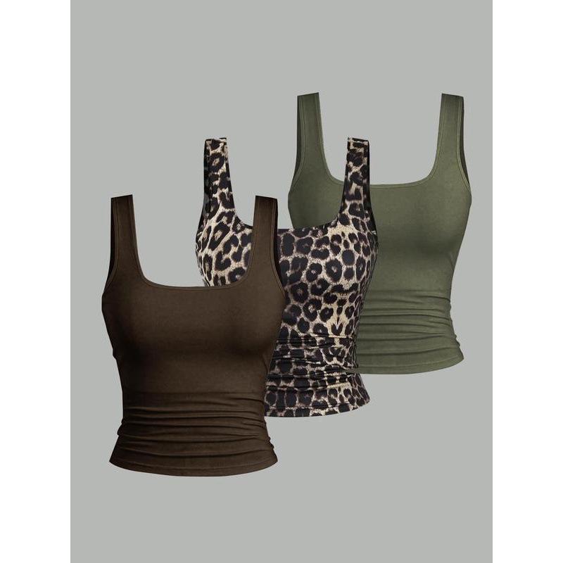 Leopard Print Women s Square Neck Vest 3XL