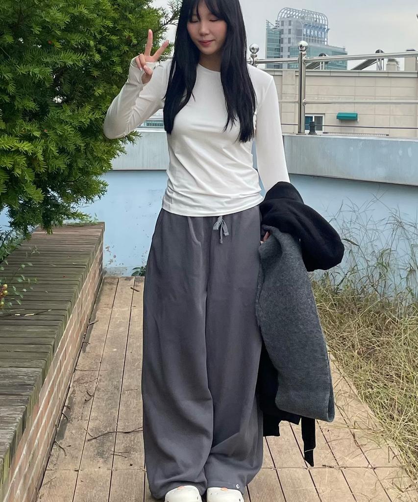 Ppaeppae Custom 2-Inch 2-Way Side Pintuck Hem Snap Button Elastic Waist Drawstring Wide Training Sweatpants 4 Colors (Short / Long 2 Types Of Length)