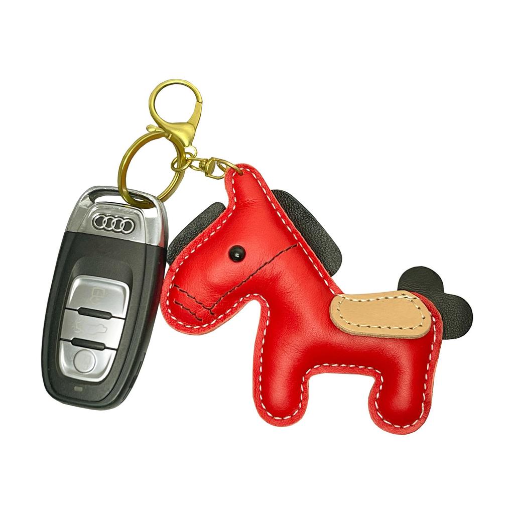 Yocipa Cute Leather Horse Keychain Bag Charm for Car Keys and Genuine Leather Key Key Accessory Bags, Holder, Ring, (Khaki)