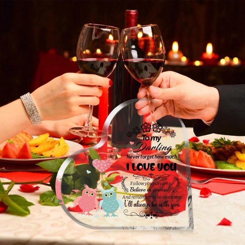 2D Flat "To My Darling I Love You" Heart Acrylic Desktop Decoration Plaque, Home Decor Plaque Hanging Wall Art Decorative Garden Decoration for Room D