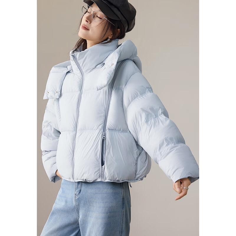 

VICTORIA&VERA Women s Detachable Hood Short Utility Down Jacket L