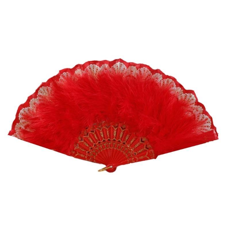 Women's Feathered Fan Vintage 1920s Styles Flapper Folding Handheld Lace Fan for Wedding and Halloween Cosplay Party
