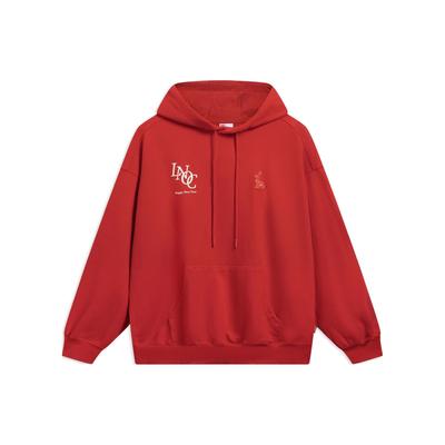 Li Ning Logo Potisk písmen Volná mikina s kapucí Unisex mikiny Cinnabar-Red AWDT311-2