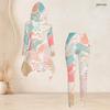 Women Plus Size Hooded Two Piece Set Long Sleeve High Low Printed Top And Fitted Pants