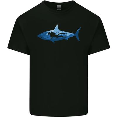 Great White Shark Scuba Diver Diving Mens Cotton T-Shirt Tee Top