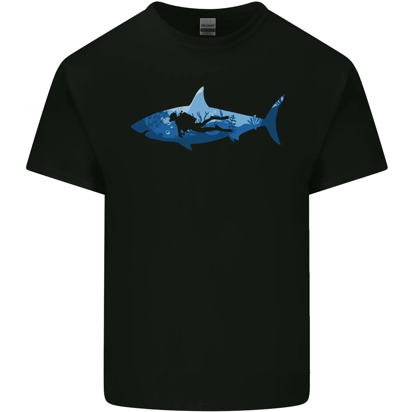 

Great White Shark Scuba Diver Diving Mens Cotton T-Shirt Tee Top S